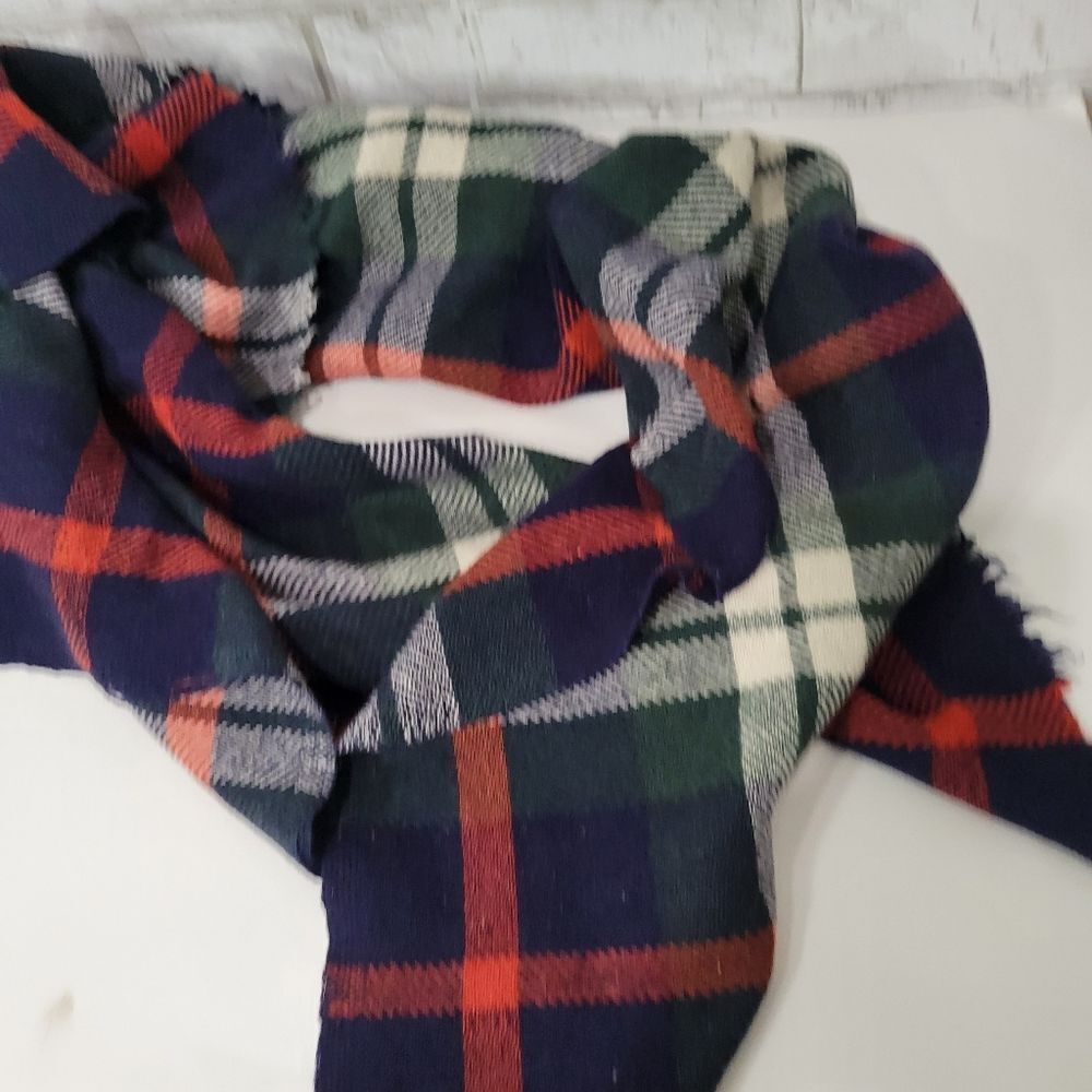 Plaid print large blanket scarf